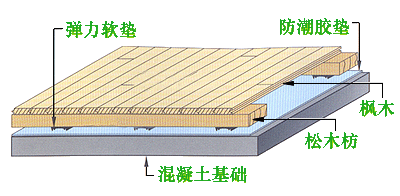 壁球场枫木地板切面图