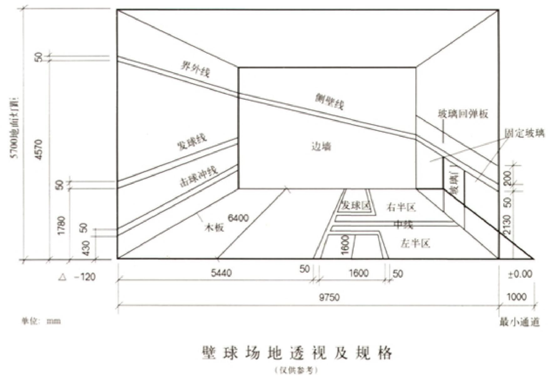 壁球馆装修场地透视图和规格图